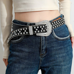 Y2K Rhinestone Belt Hip Hop Beaded Chain PU Belt For Women Men