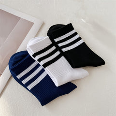3 Pairs Striped Mid Tube Socks Women's Stockings & Hosiery