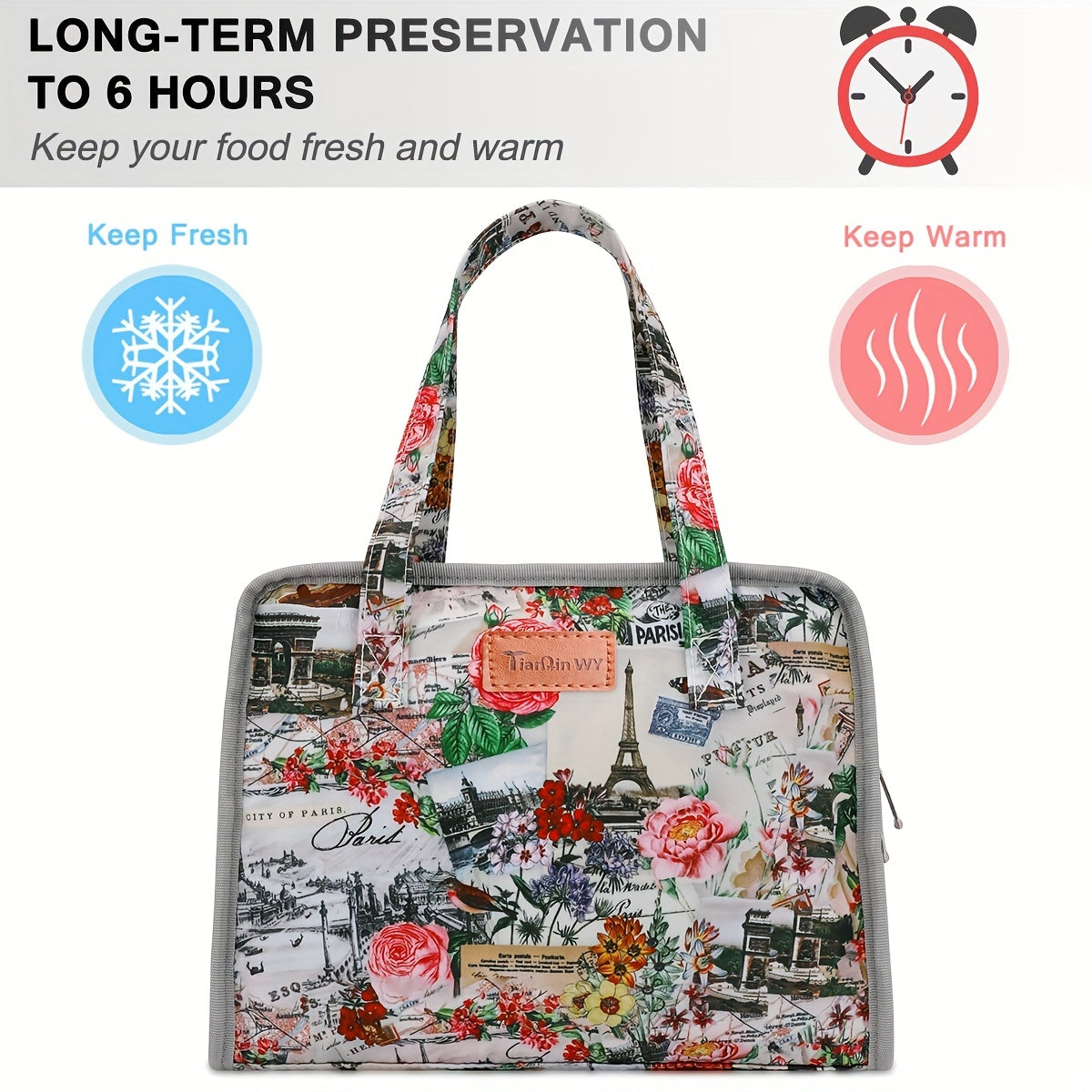 Portable Insulated Picnic Bag Floral Print Keeps Food Fresh