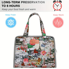 Portable Insulated Picnic Bag Floral Print Keeps Food Fresh