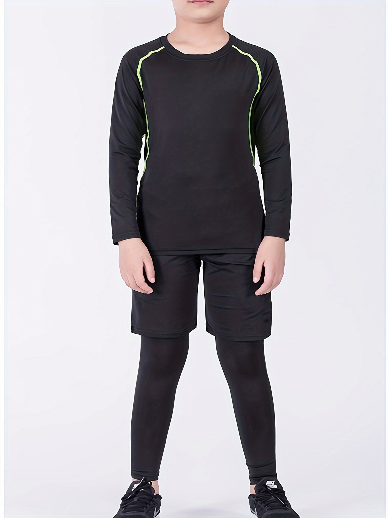 Boys Sports Tights Suit Long Sleeve Top & Leggings Quick Drying Fitness Wear