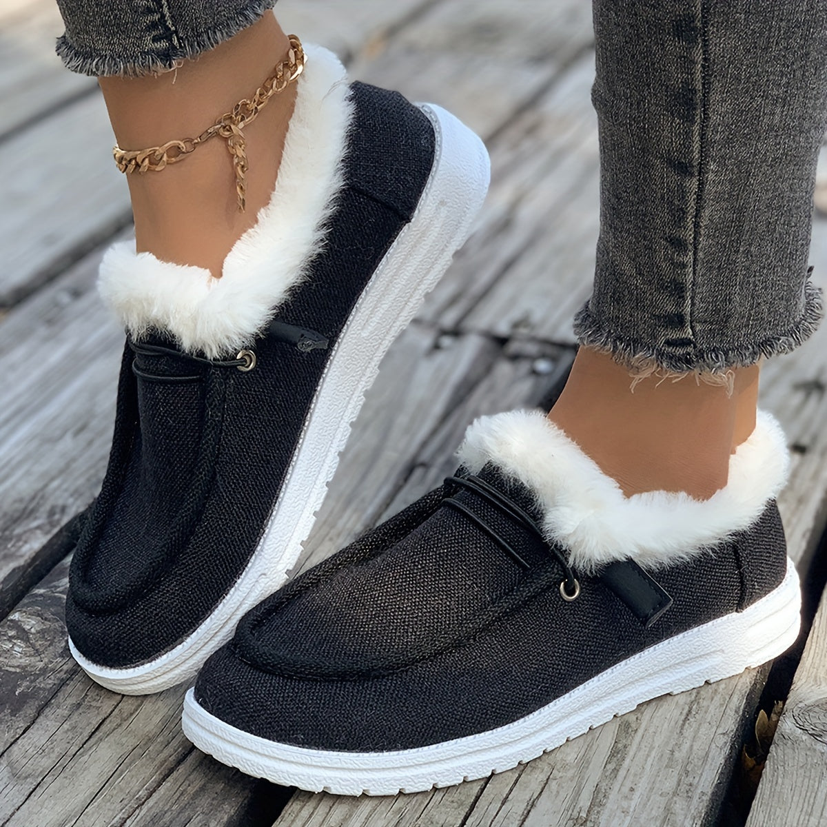 Plush Lined Thermal Snow Boots Low Cut Warm Round Toe Flat Shoes