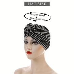 Front Knotted Turban Cap & Striped Head Wrap Hijab Hats Chemo Cap Ramadan Beanie