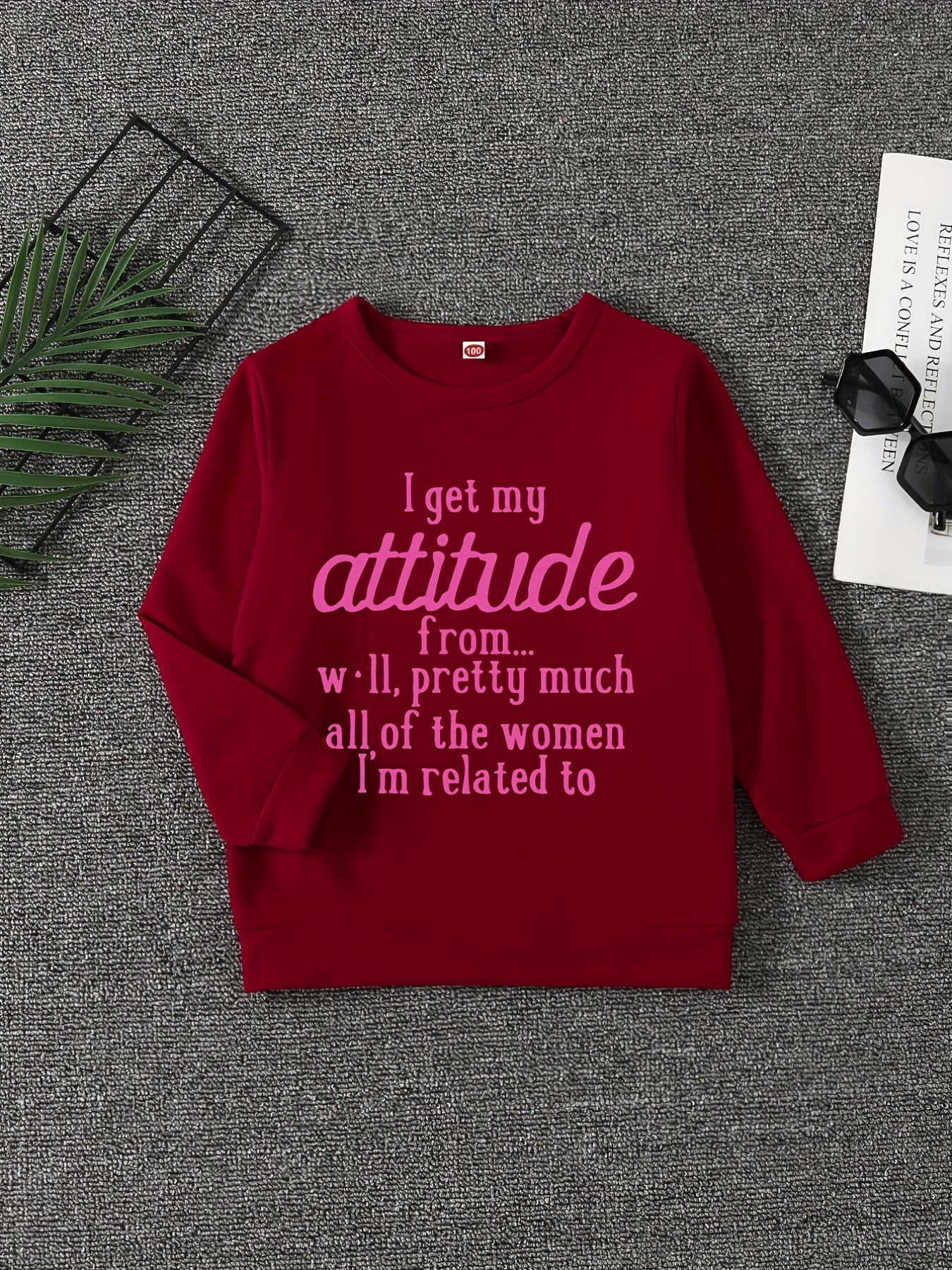 Girls Sweatshirt Attitude Print Crew Neck Long Sleeve Pullover For Pre Teens