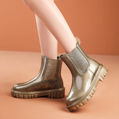 Women's Glitter Solid Rain Boots Slip On Round Toe Non slip Waterproof Shoes