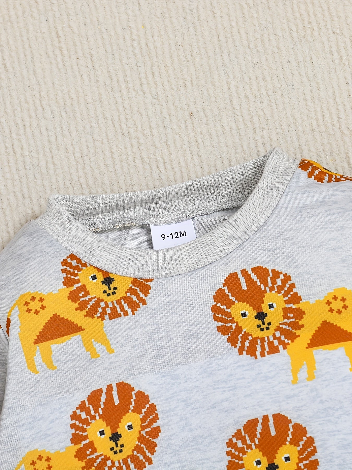 Lion Print Boys Sweatshirt Long Sleeve Crew Neck Tops