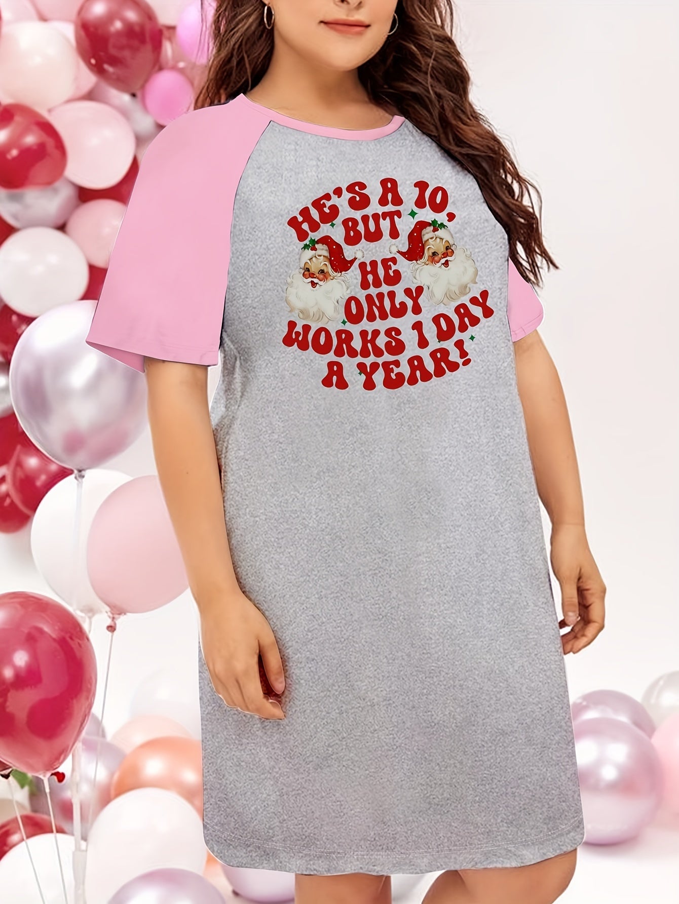 Christmas Nightdress Women's Santa Slogan Print Tee Sleep Dress