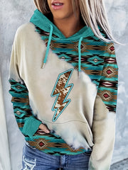 Ethnic Print Kangaroo Pocket Hoodie Women's Sweatshirt