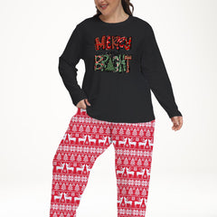 Christmas Pajamas Set - Letter & Tree Print Top & Str