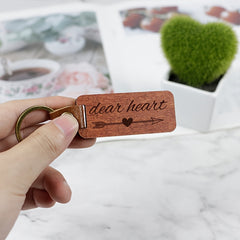 Pear Wood PU Leather Keychain Dear Heart Message Key Chain Pendant