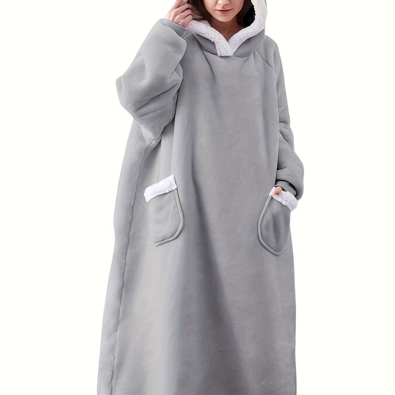 Hooded Fleece Lounge Robe with Pockets