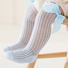 5 Pairs Casual Ruffled Bow Knit High Socks Girls Accessories