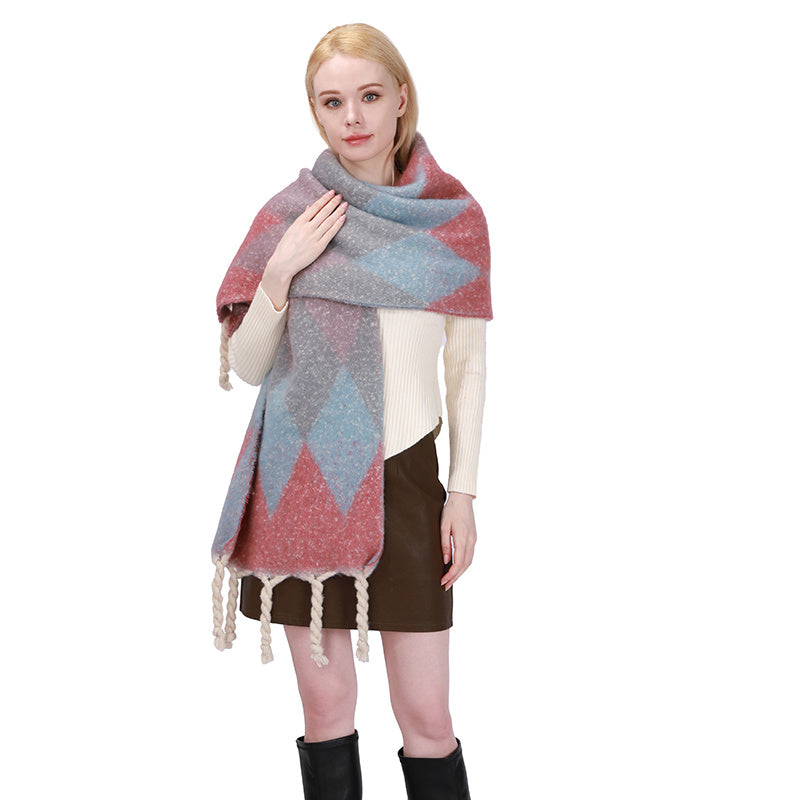 Women's Plaid Shawl Winter Warm Scarf Classic Tassel Scarf