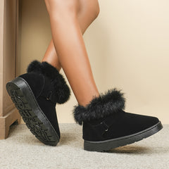 Women's Furry Ankle Snow Boots Fleece Liner Slip-On Winter Shoes