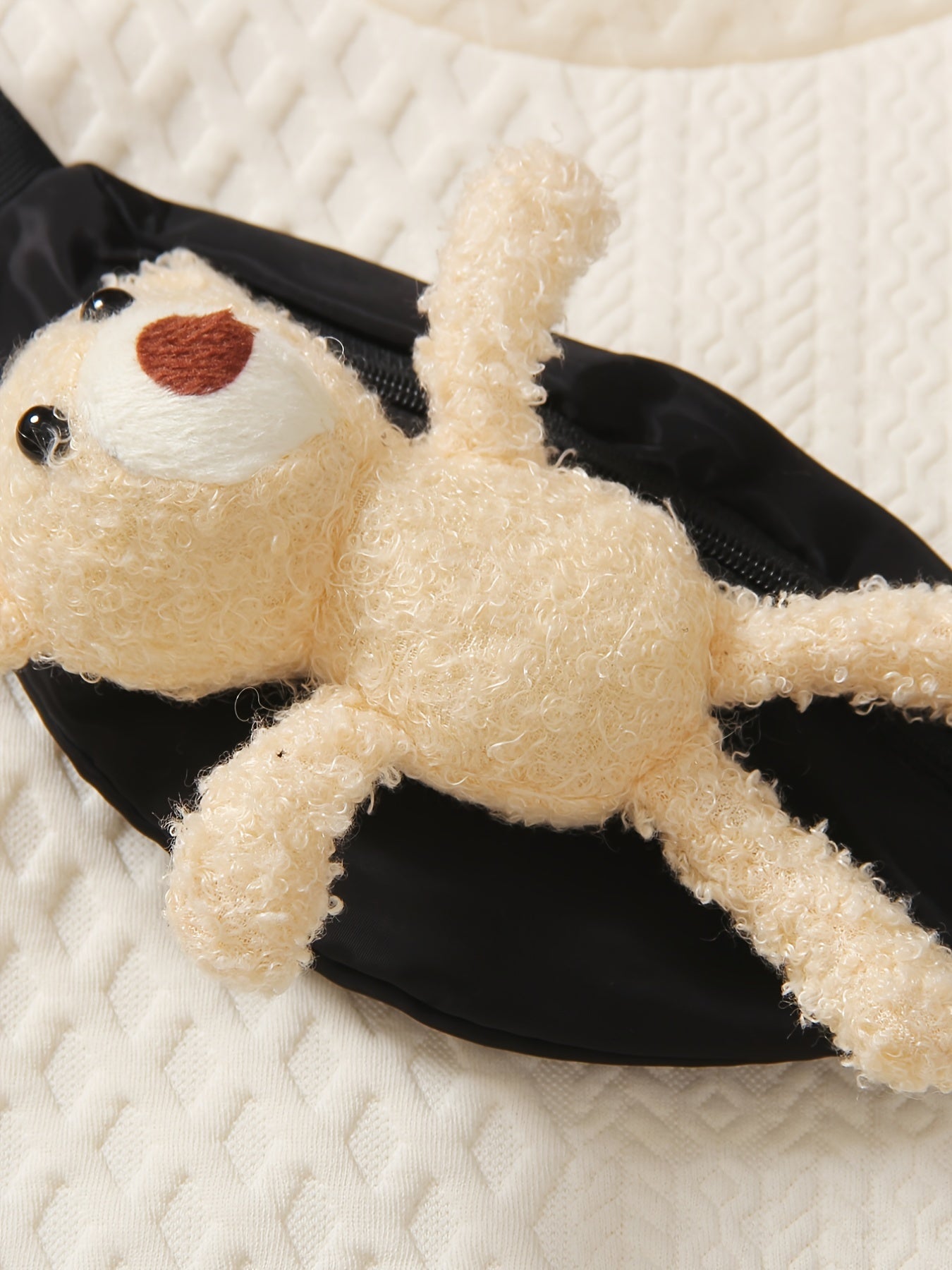 Boy's Cable Knit Sweatshirt & Toy Bear Bag & Sweatpants Set