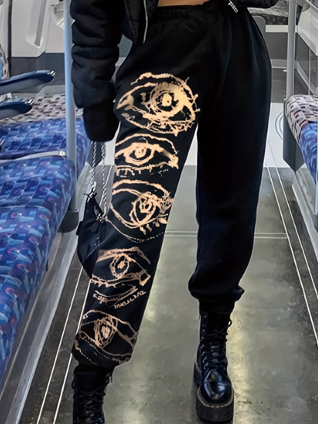 Colorblock Eye Print Sports Pants
