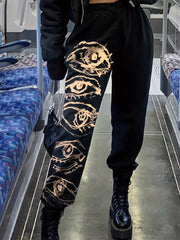 Colorblock Eye Print Sports Pants