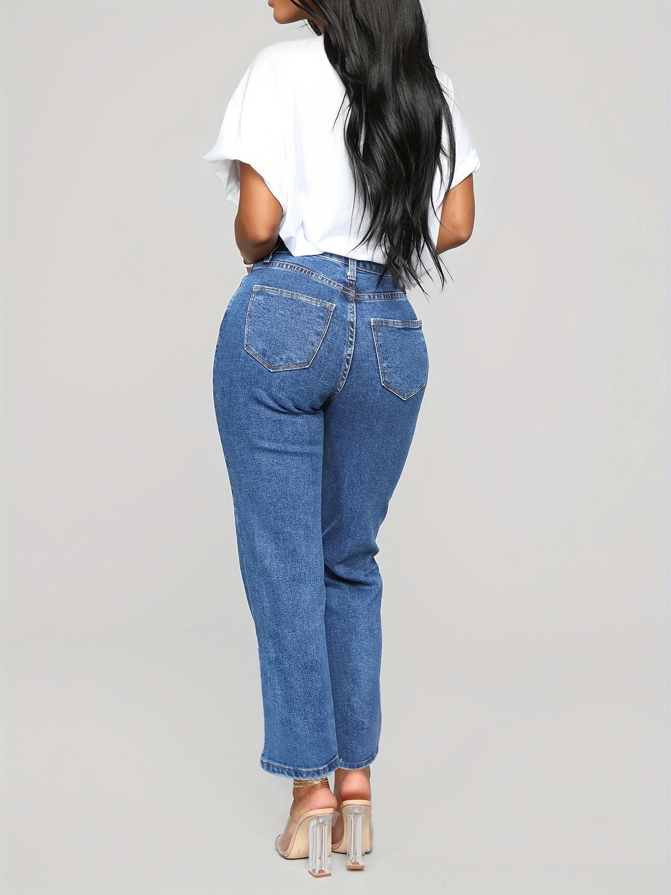 High Waist Non Stretch Casual Denim Pants