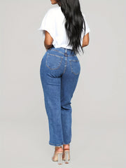 High Waist Non Stretch Casual Denim Pants