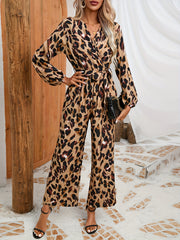Leopard Print Belt Jumpsuit Long Sleeve