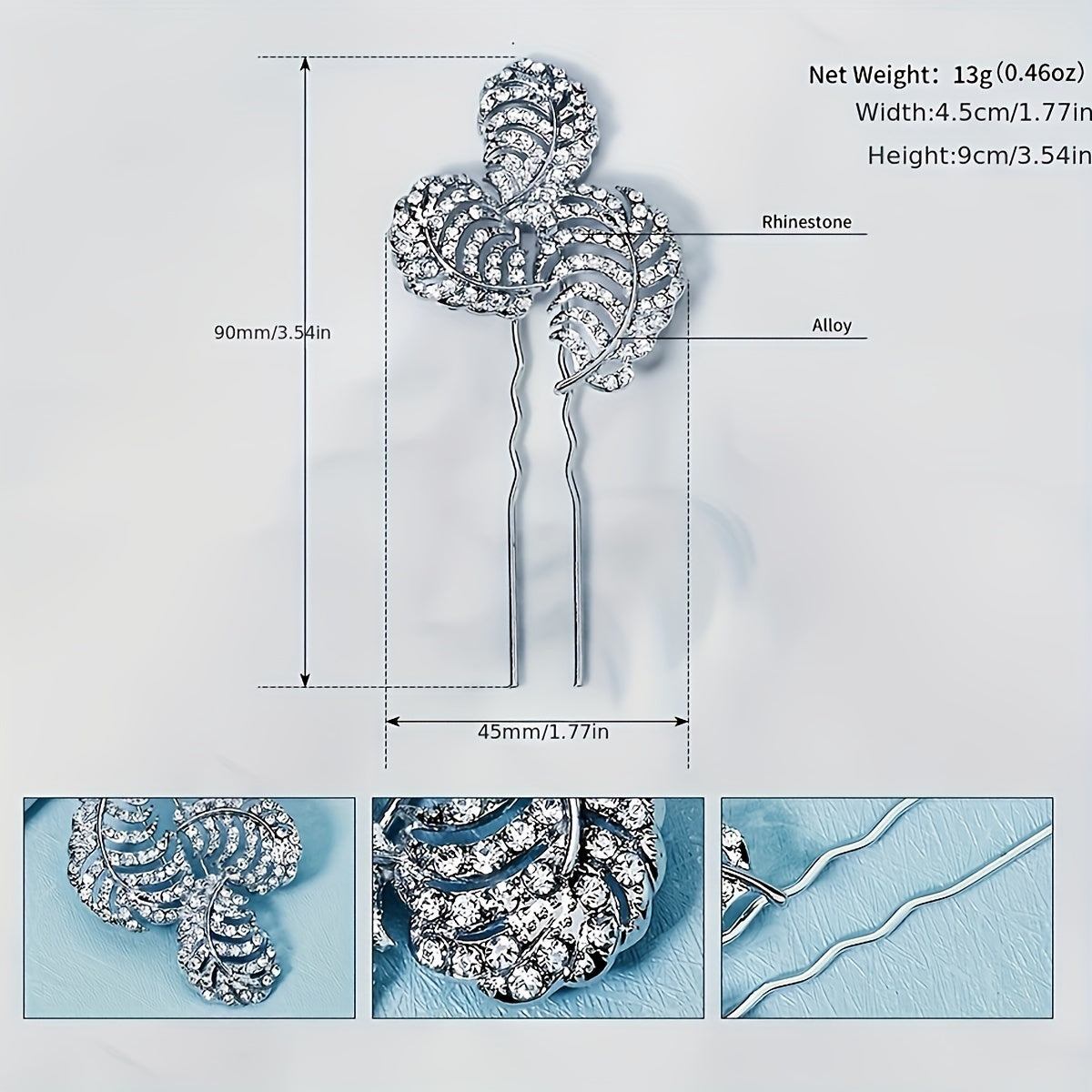 Bridal Rhinestone U Shaped Hairpin Hair Accessories Leaf Rhinestone Insert Pin