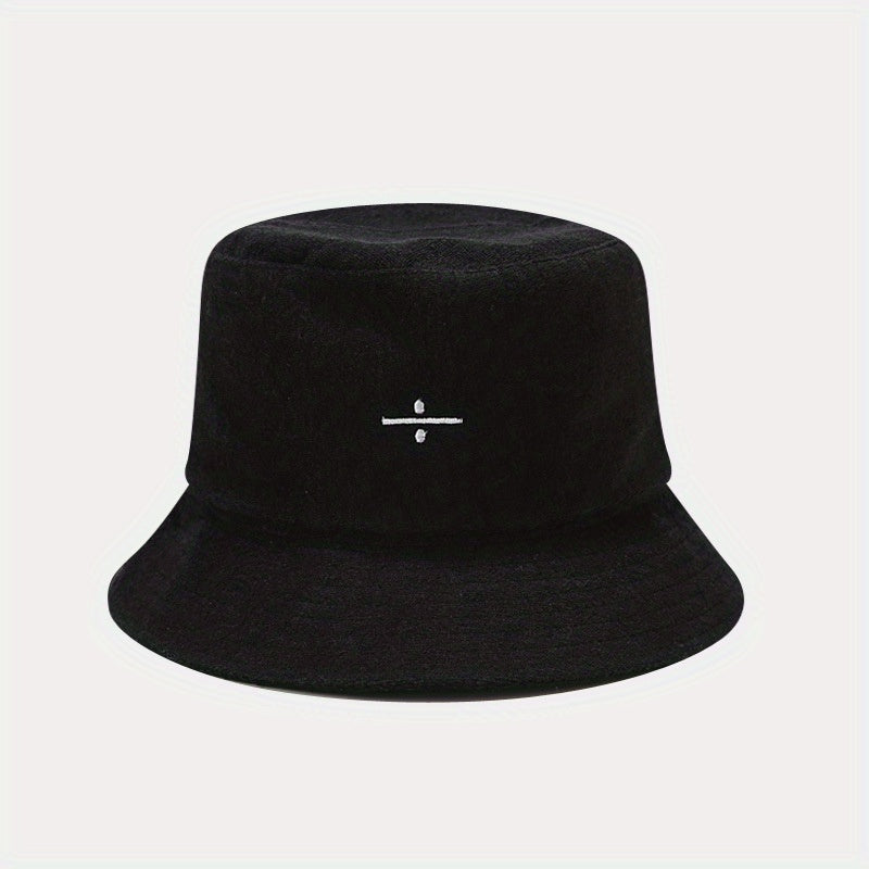 Unisex Sunshade Towel Material Bucket Hat with Division Sign Embroidery