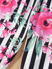 Girls' Floral Stripe Print Casual Pants Leggings Ankle Length