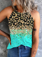 Leopard Print Halter Tank Top Sleeveless Casual Summer Women's Clothing