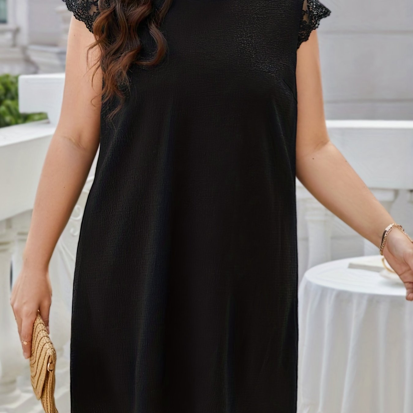 Lace Cap Sleeve Round Neck Mini Dress