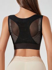 Mesh Stitching Shaping Tops Front Buckle Push Up Slimmer Open Bust Top