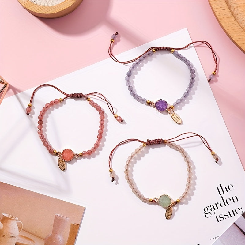 Natural Stone Bead Bracelet Adjustable Wristband Jewelry