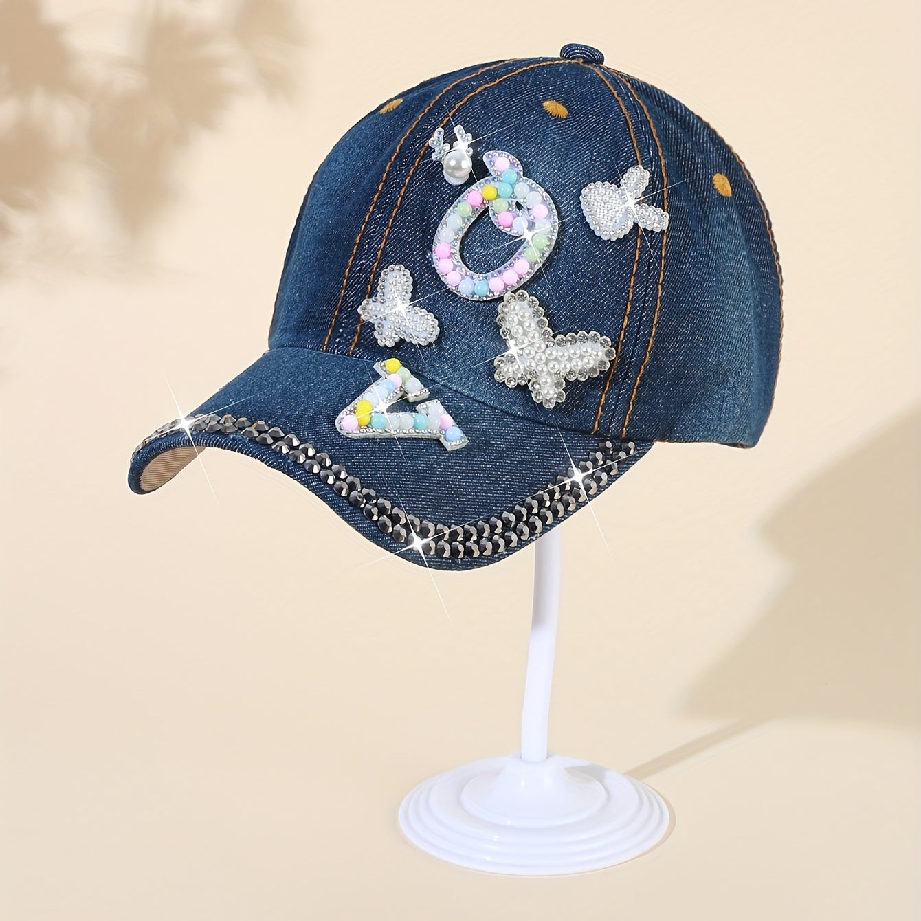 BlueWashed Sun Hat Faux Pearl Deer Bunny Butterfly Baseball Cap