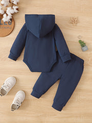 Hooded Long Sleeved Bodysuit Trousers Set for Baby Boy
