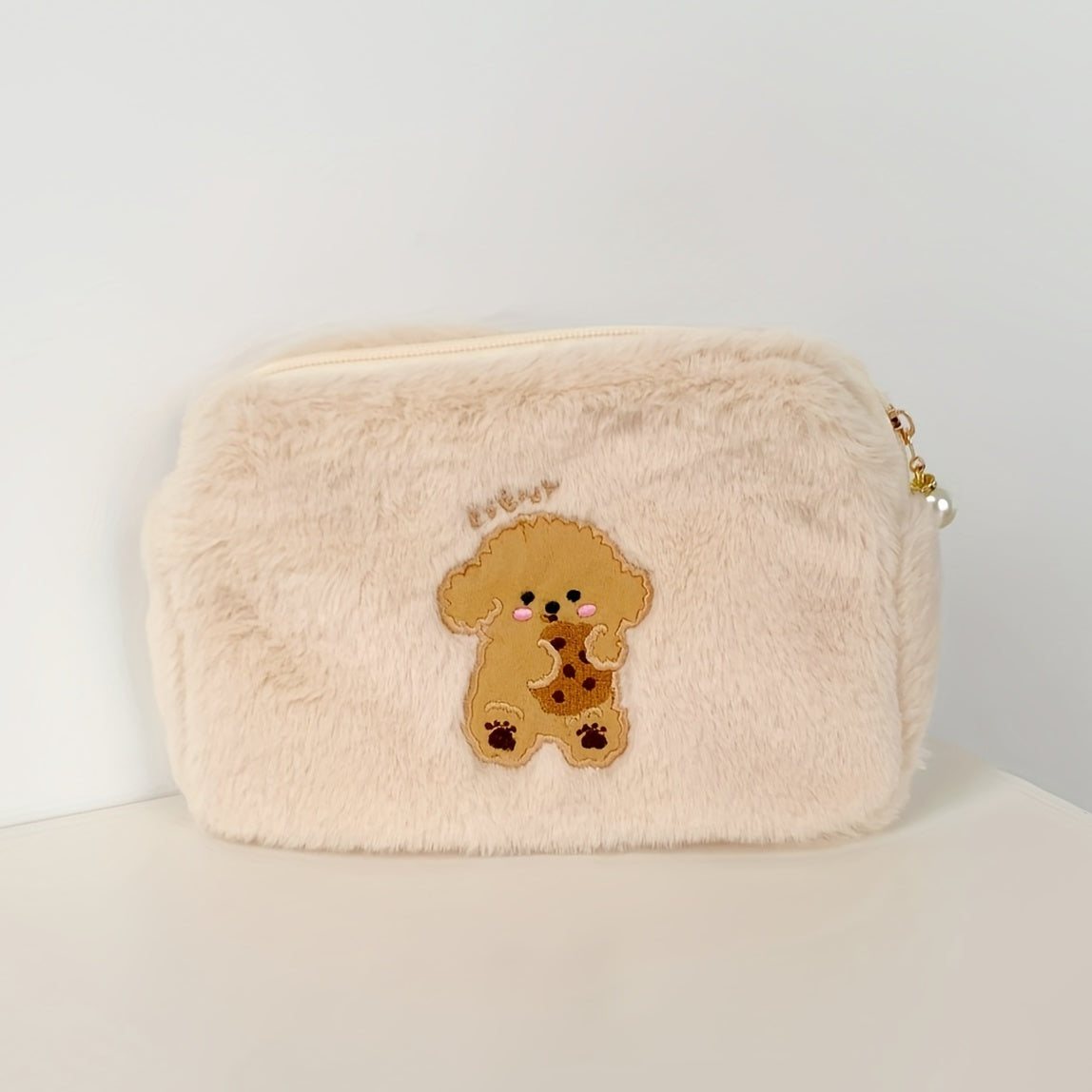 Animal Embroidered Fluffy Makeup Bag Plush Storage Pouch