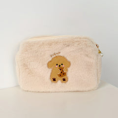 Animal Embroidered Fluffy Makeup Bag Plush Storage Pouch