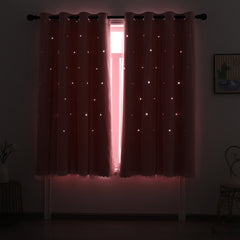 Blackout Star Window Curtain With Tulle Overlay