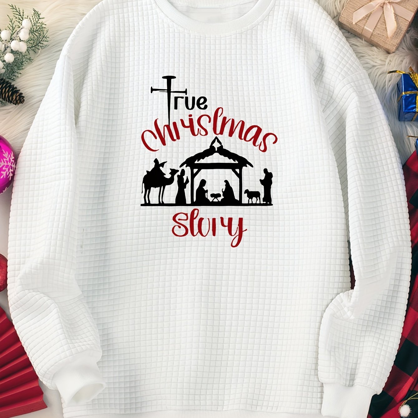 Christmas Lounge Top Women's Plus Christmas Painting Print Long Sleeve