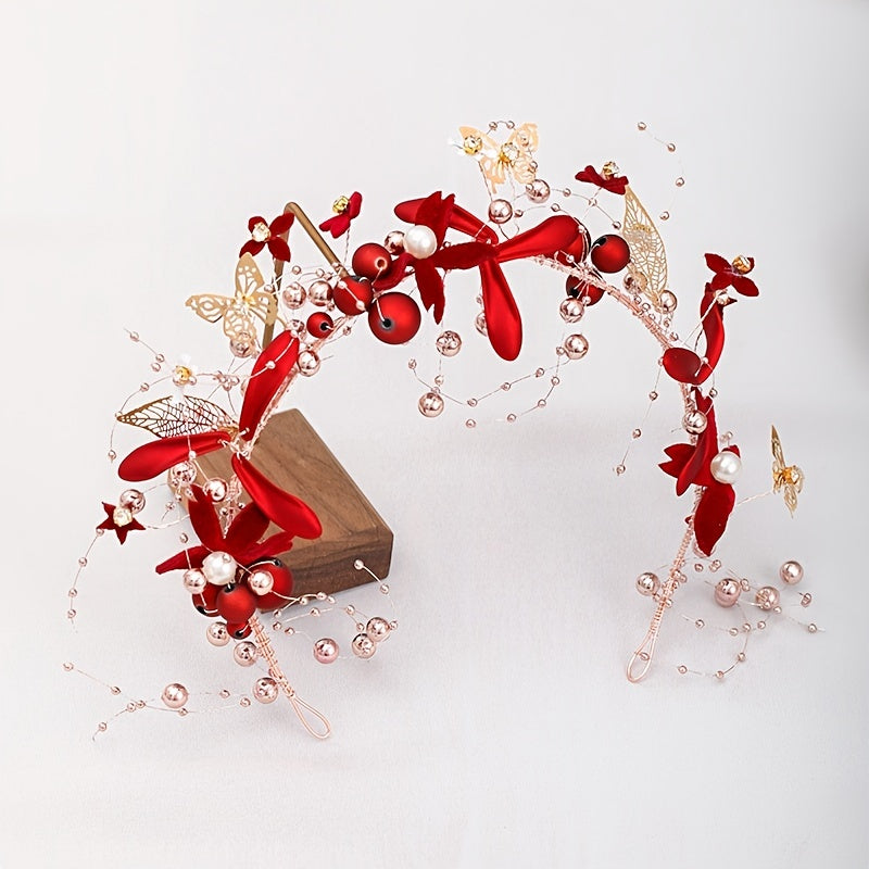 Velvet Flower Headband Bridal Head Piece Butterfly Decor Head Hoop