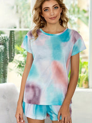 Tie Dye Pajama Set Short Sleeve Crew Neck Top & Shorts Women's Sleepwear