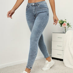 High Waist Skinny Jeans Slash Pockets High Rise Denim Pants