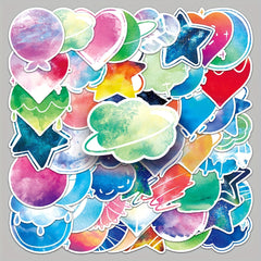 50 Watercolor Star & Moon Graffiti Painting Stickers for Journaling DIY Stickers