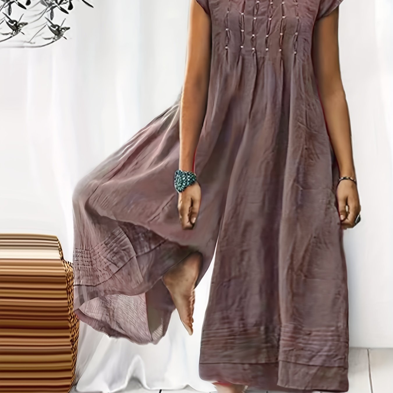 Solid Wide Leg Short Sleeve Jumpsuit Stitching Casual for Spring & Summer
