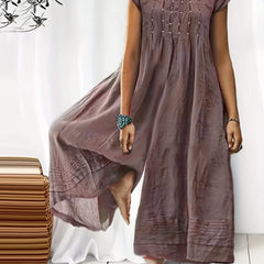 Solid Wide Leg Short Sleeve Jumpsuit Stitching Casual for Spring & Summer