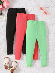 3pcs Girls Stretch Soft Leggings Footless Tights Solid Striped Pants