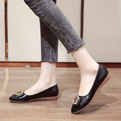Women's Point Toe Slip On Metallic Buckle Decor Shoes