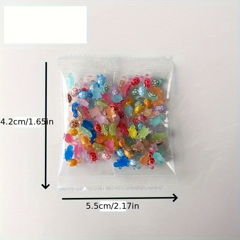 100pcs Glow in the Dark Mini Turtle Toys Multicolor Nail Art Charms