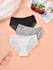 3 Pack Plus Size Lace Trim Briefs Set Dandelion Print High Stretch Underwear