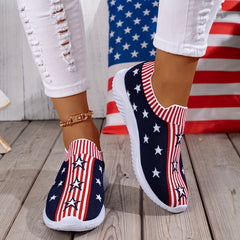 Women's Star & Stripe Pattern Slip on Walking Shoes Independence Flying