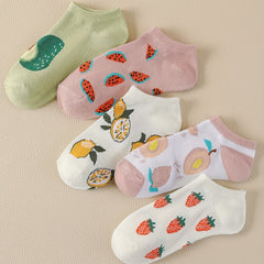 5 Pairs Fruit Pattern Ankle Socks Breathable Women's Stockings