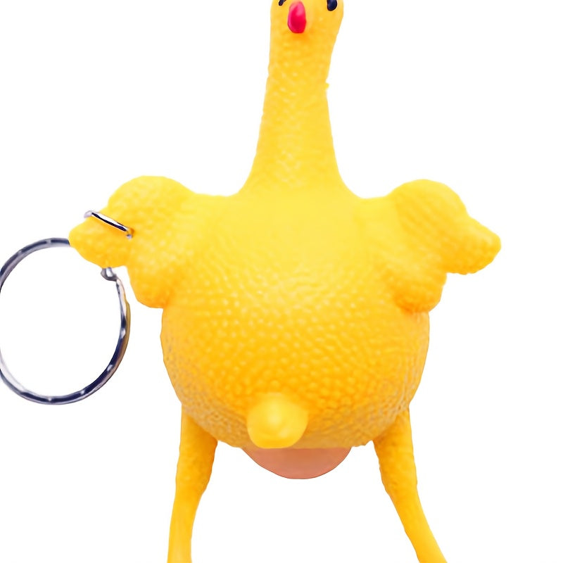 2Pcs Chicken Keychain Vent Squeeze Gag Gift Stress Relief Laying Egg Toys